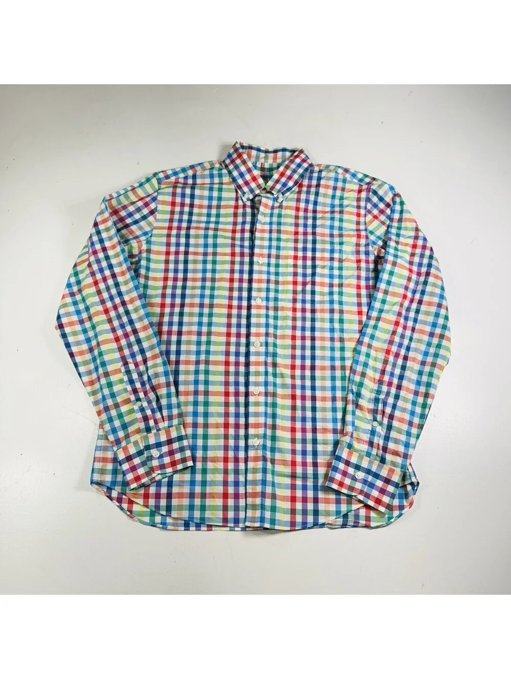 J Crew Lightweight Shirt Long Sleeve Colorful Plaid Slim Fit Men’s Size Large